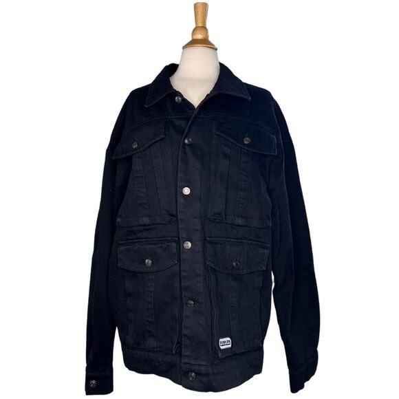 Modern Artchitect Anniversary Denim Jacket with Buttoned Pockets Stylish Black - Picture 2 of 13